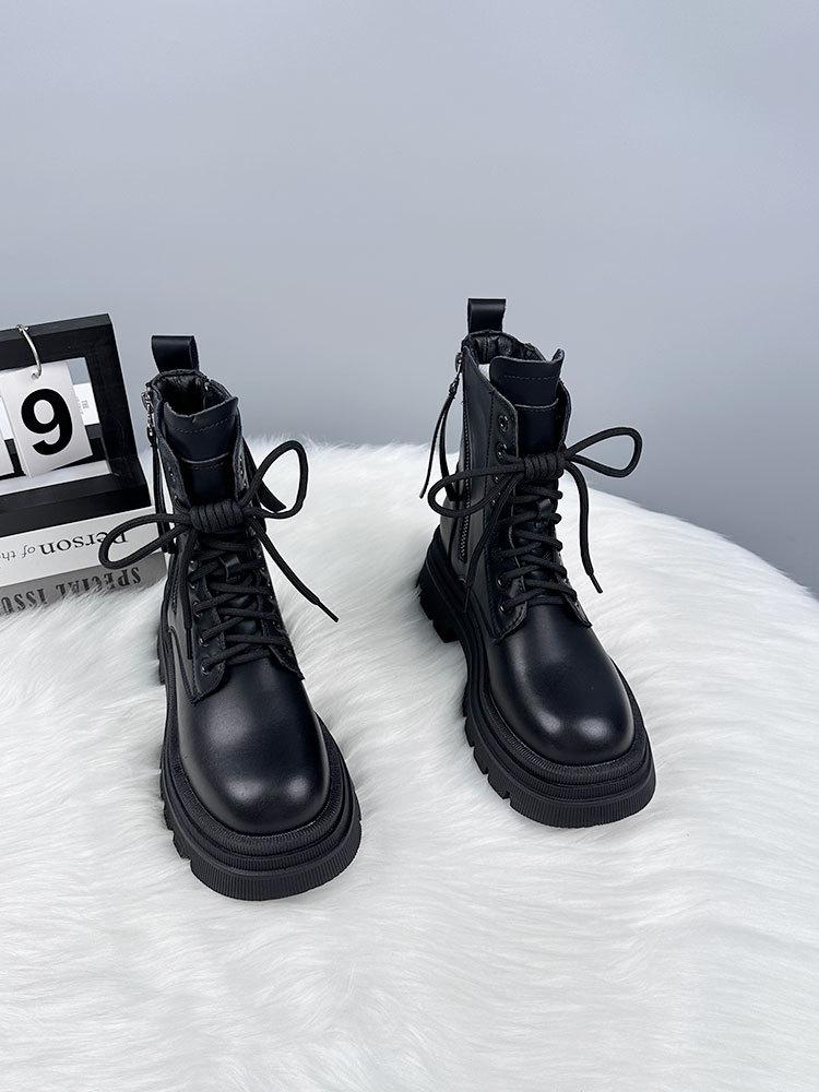 Women's boots British style single leather boots for women 2026 new versatile handsome fashion slim boots height increasing