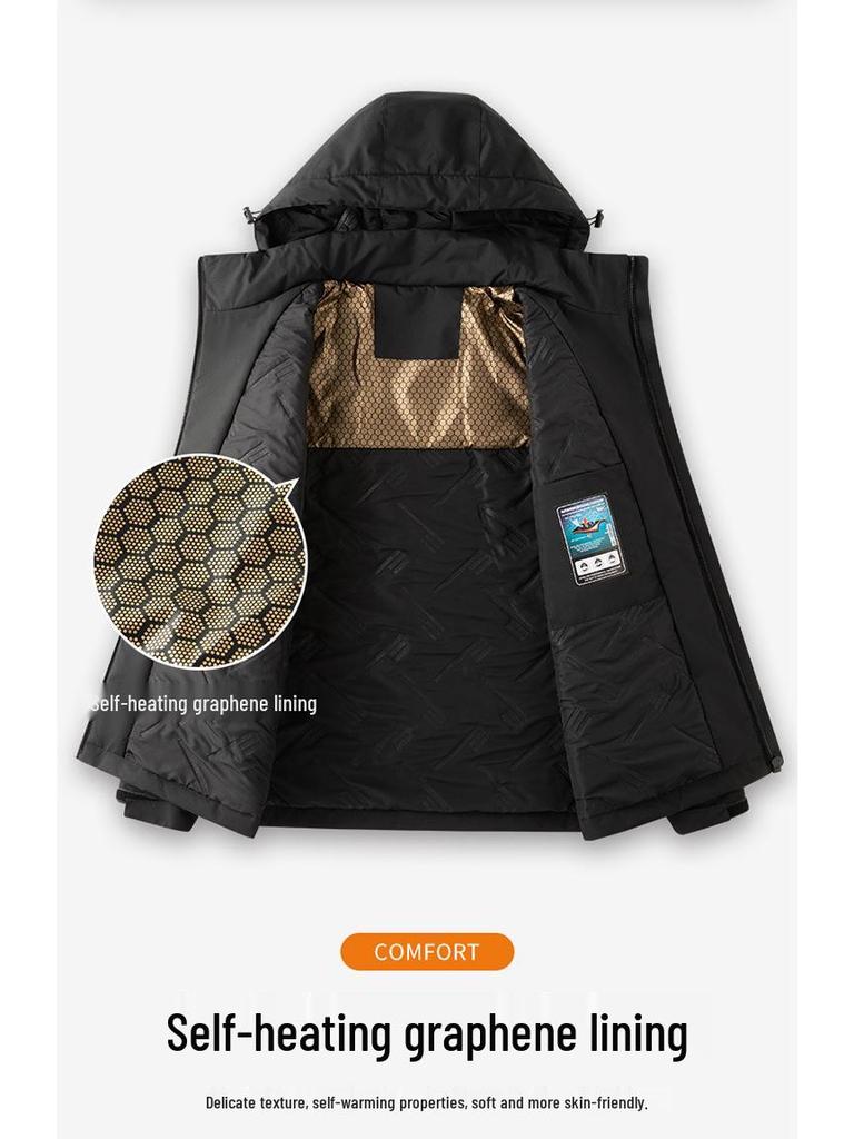 Heated Graphene Cotton Ski Jacket - Windproof Winter Wear for Couples
