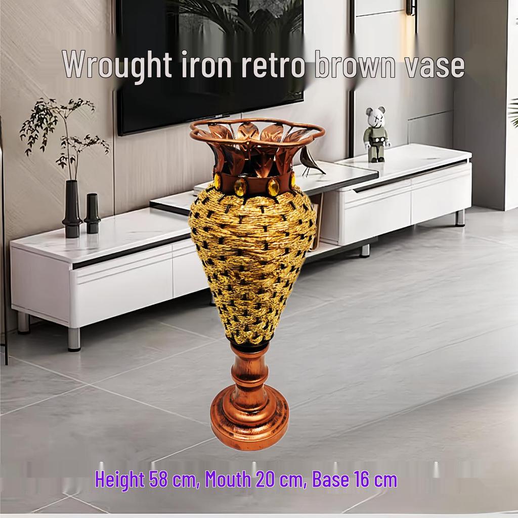 Nordic Large Resin Rattan Vase for Dried Flowers - Ceramic Look, Iron Art Floor Decoration.