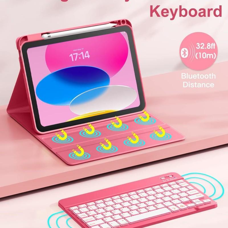 IPad Pro 11-inch Bluetooth Keyboard Case With Pen Slot Silicone Cover Smart Sleep Function RGB Backlit 10th Gen