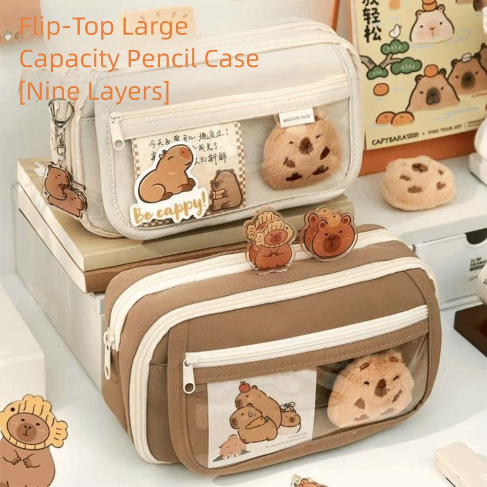 7Pcs Zipper Closure Capybara Pencil Case Large Capacity Stationery Bag Pen Bag  Office Use