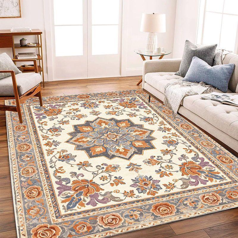 Tapis de zone floral rétro doux antidérapant lavable pour salon chambre bureau décoration intérieure bohème