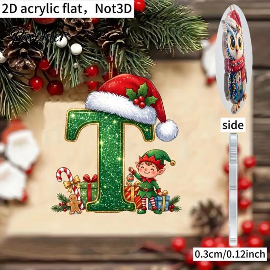 Holiday Tree Hanging Decor Personalized 26 Alphabet Christmas Ornament with Santa Hat Elf Design, Acrylic Cute Pendant for Mantel And Party