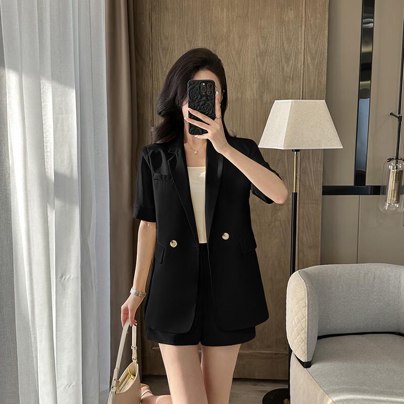 Women's Short Sleeve Suit Jacket & Shorts Set
