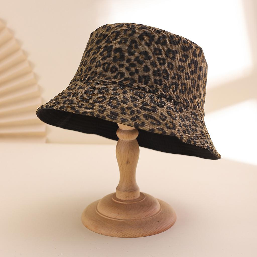 Fashion Leopard Print Wide Brim Fisherman Hat, Outdoor Sun Protection Flat Top Bucket Cap, Daily Wear Accessories