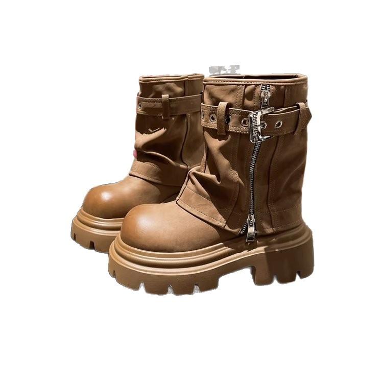 Live explosion~ Thick-soled heightening western knight boots for women in the autumn of 2025, new trousers, medium tube short boots for women