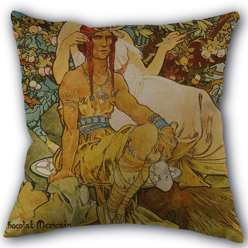 Custom Alphonse Mucha Art Pillowcase Cotton Linen Fabric Square Zipper Pillowcase 45X45 Wedding Decorative Pillow Cover