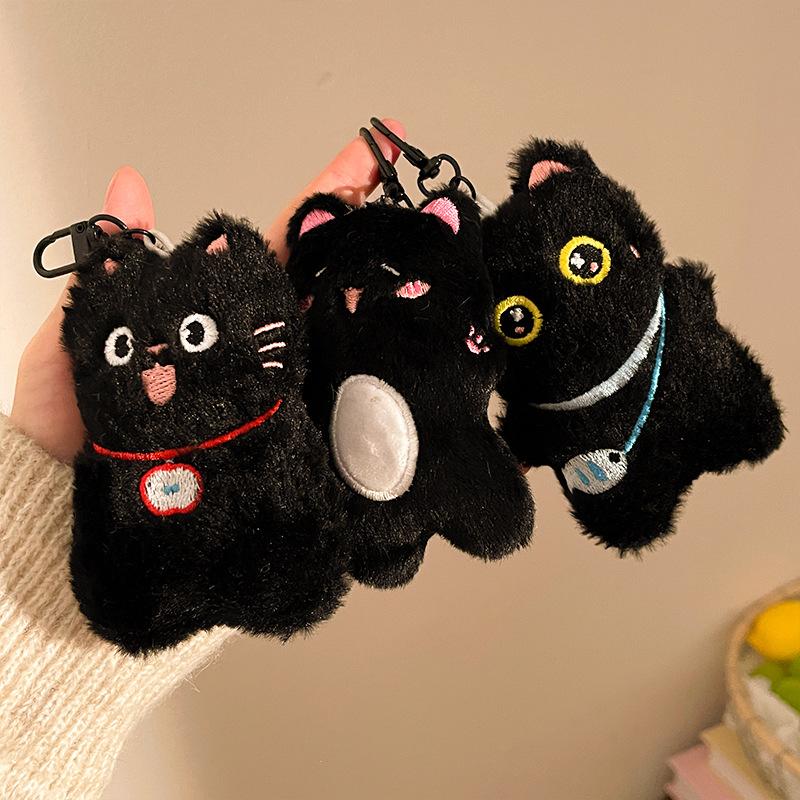 1/4Pcs Cartoon Plush Small Black Cat Keychain Sweet Cute Animal Doll Pendant Backpack Hangings Decoration Birthday Gifts