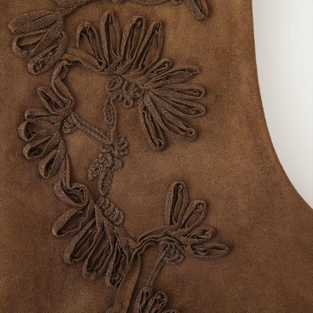 Spring/Summer 2025 Women's Slim Fit Sleeveless Vest with Versatile Embroidery Design in Suede Texture