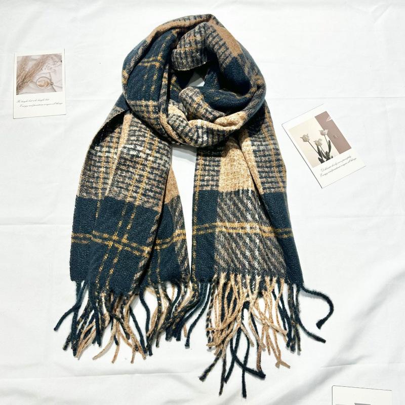 Autumn and Winter Temperament Korean Plaid Scarf Live Broadcast Shawl Thickened Warm Versatile Scarf for Men
