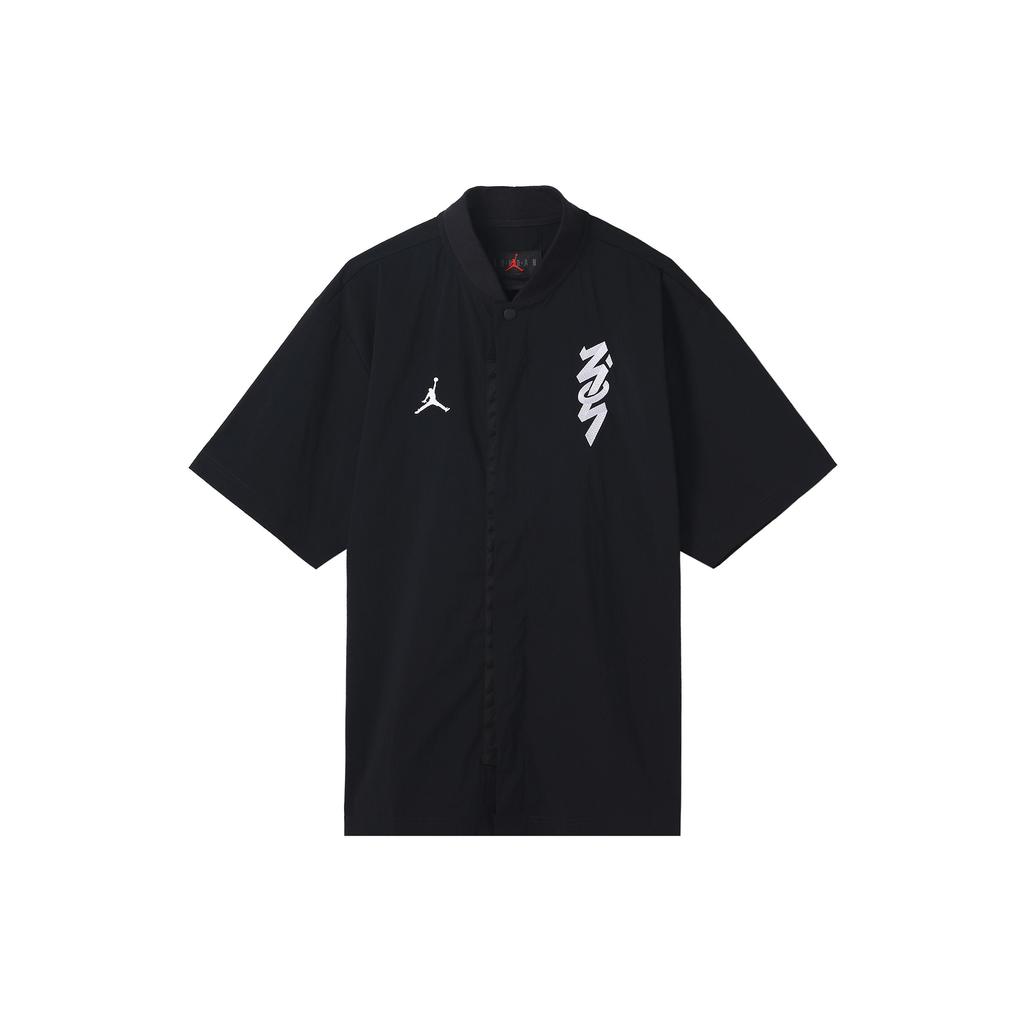 Jordan FW22 Solid Color Logo Print Zip-Up Short Sleeve Shirt Men Tops Black DR2173-010