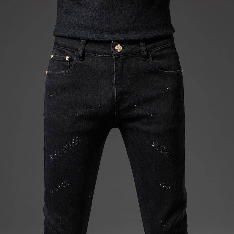 Korean Jeans Men Spring and Summer Stretch Slim Feet Straight Pants