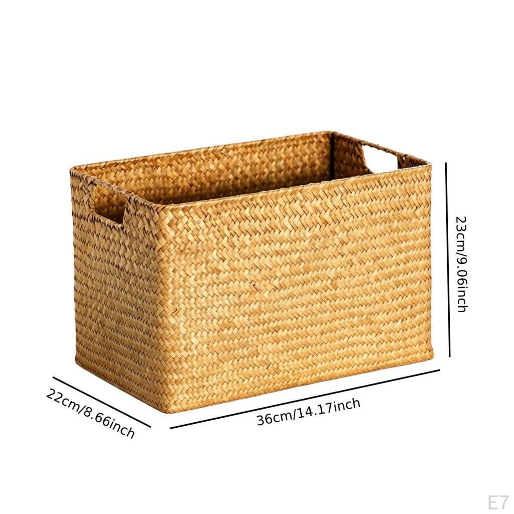 Rectangular Woven Basket Builtin Handles Braided Rigid L