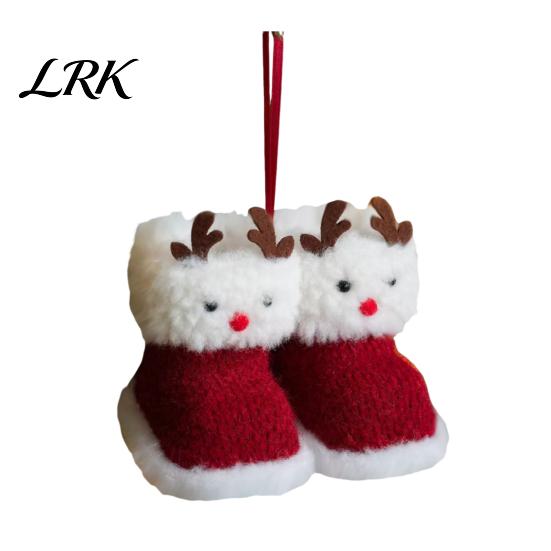 Decorative Fireplace Hanging Soft Plush Christmas Boot Ornament, Knitted Seasonal Tree Topper Pendant for Xmas Tree, Holiday Party Decor Handmade