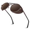 Retro Round Polarized Steampunk Sunglasses for Men and Women, Side Shield Goggles, Gothic S92 - Advanced Polarization, Brown Frame Brown Polarized