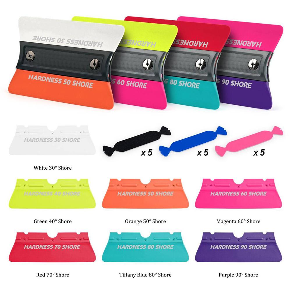 FOSHIO Multiple Hardness TPU Wrap Squeegees for Carbon Fiber Film Application Flexible Dual Blade Magnetic Window Tint Scraper Set