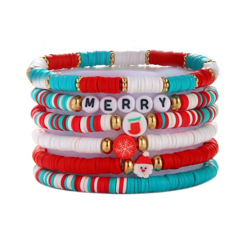 Christmas soft pottery beaded bracelet set English letter bead alloy Christmas pendant gift bracelet