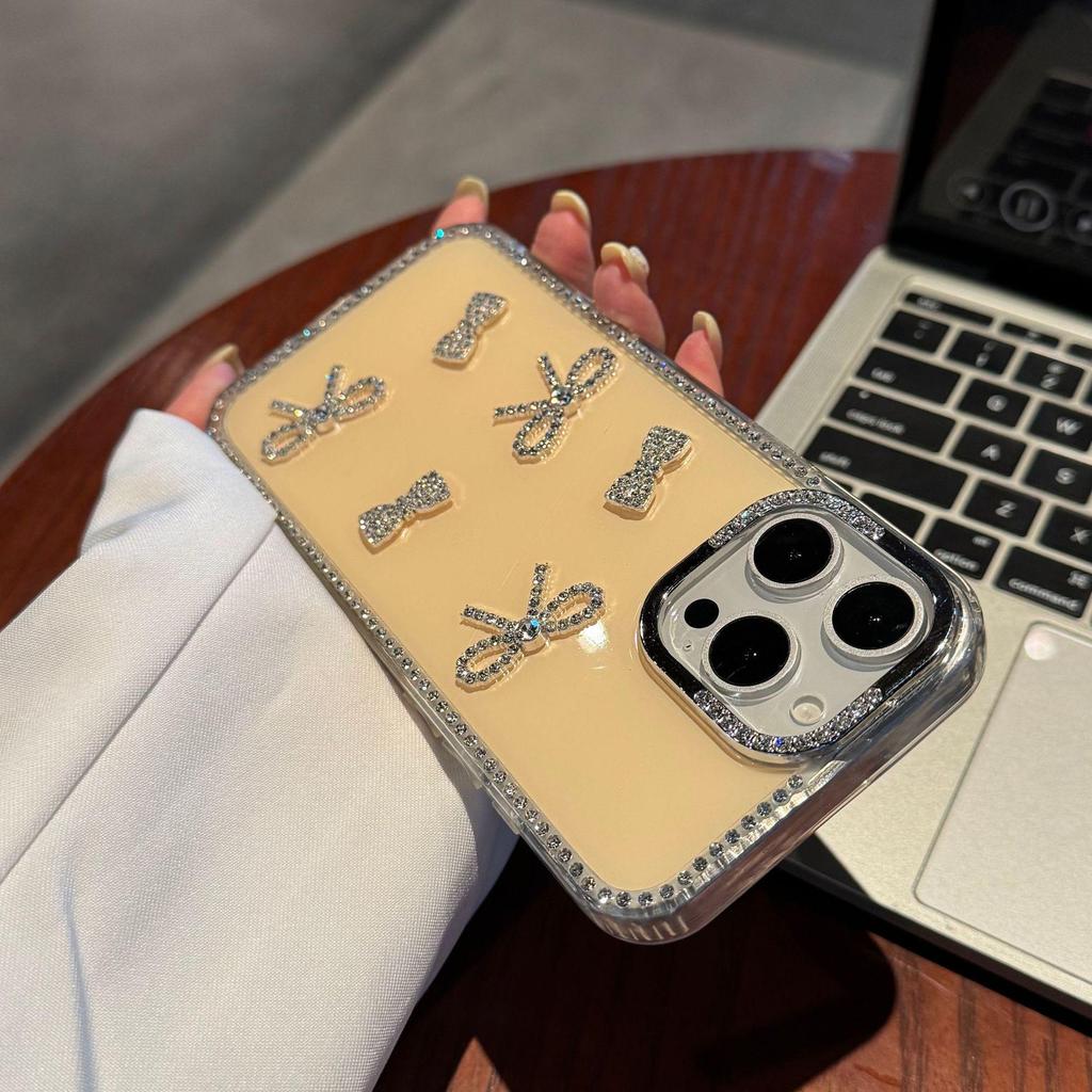 iPhone Rhinestone Bow Case: Fits 17 Pro Max, 15 Pro, 14/15, 11/12 - Full-Frame Luxury Design
