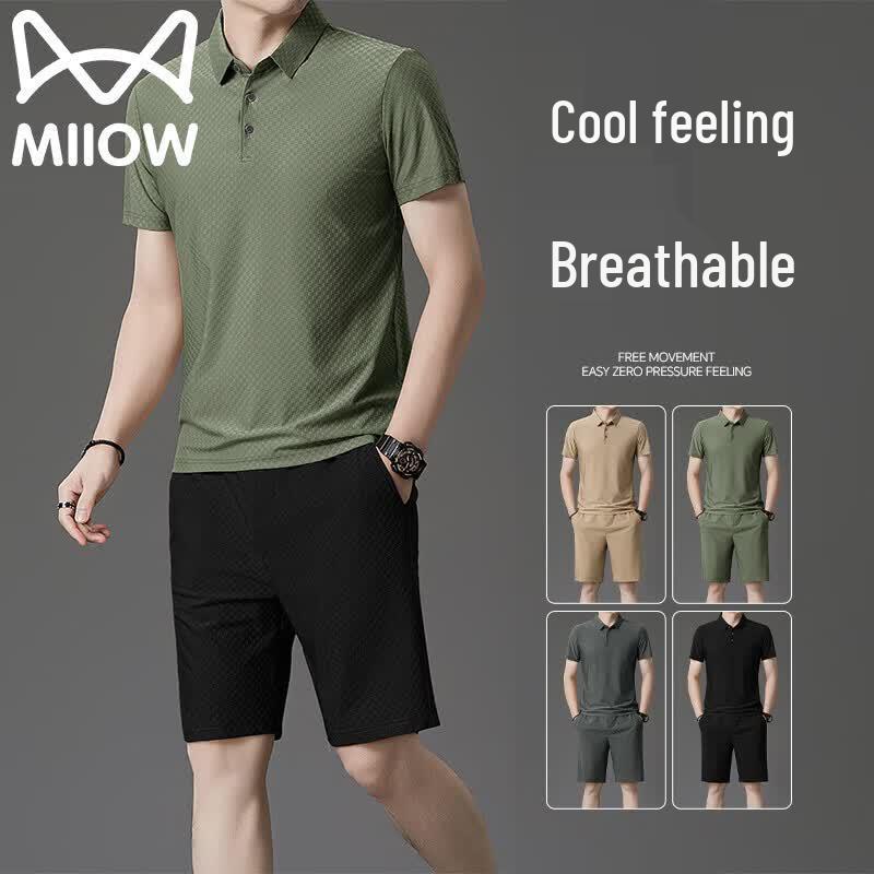 MiiOW Men s Summer Casual Polo & Shorts Set 3XL