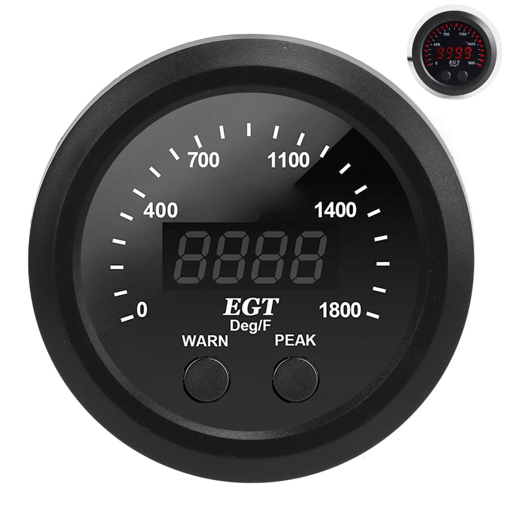 Car Exhaust Gas Temperature Gauge 2?116in 52mm Ultra Thin 0?1800 Fahrenheit  Red LED Universal with Sensor