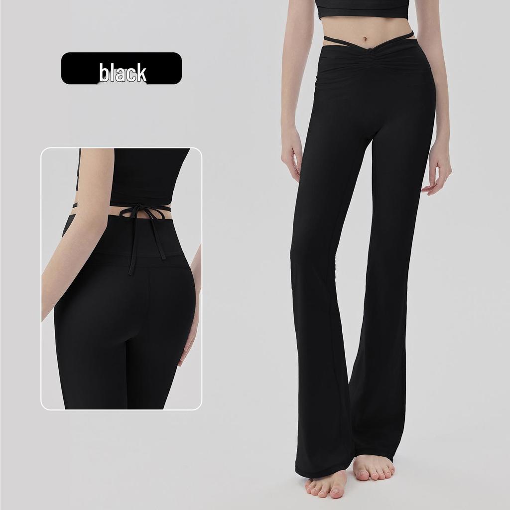 Women's Cooling Yoga Suit: Short Sleeve Top with Built-in Bra & Draping Tie-up Micro Flare Pants Set