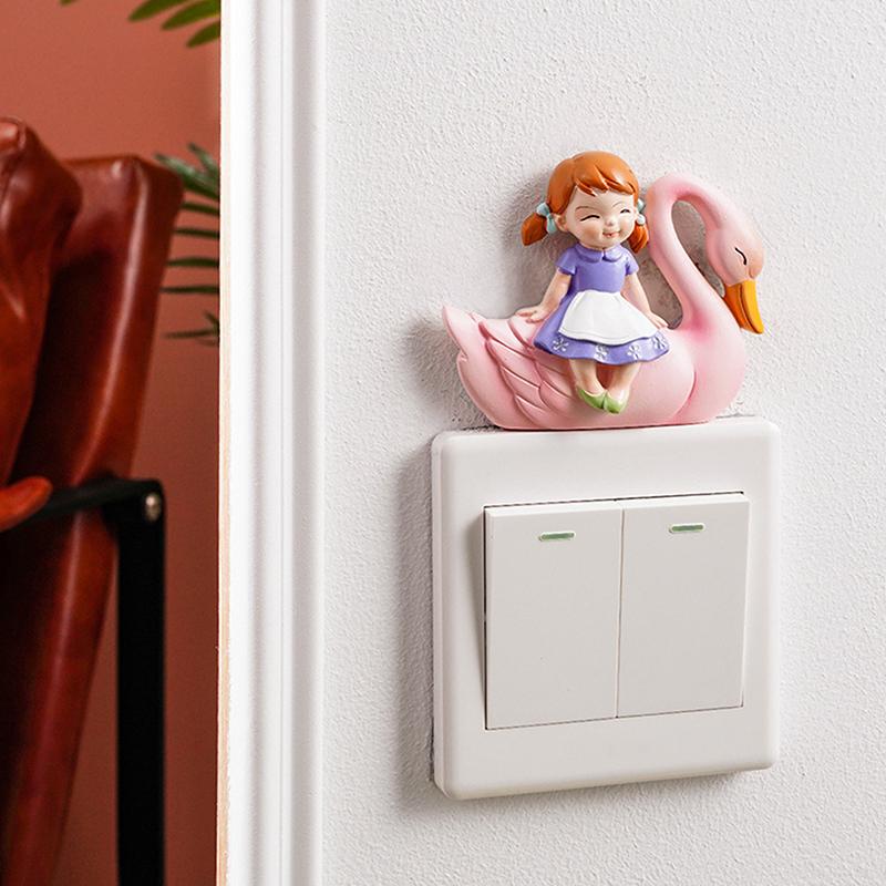 Adorable Light Switch Decoration Resin Girl Panda Figurine Self-Adhesive Detachable Wall Sticker Switch Ornament Home Decor