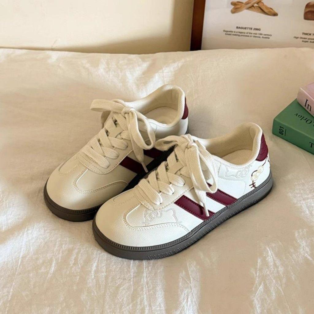 Women's Retro-Inspired White Campus Sneakers - Summer 2025 Fashion Kitten Design