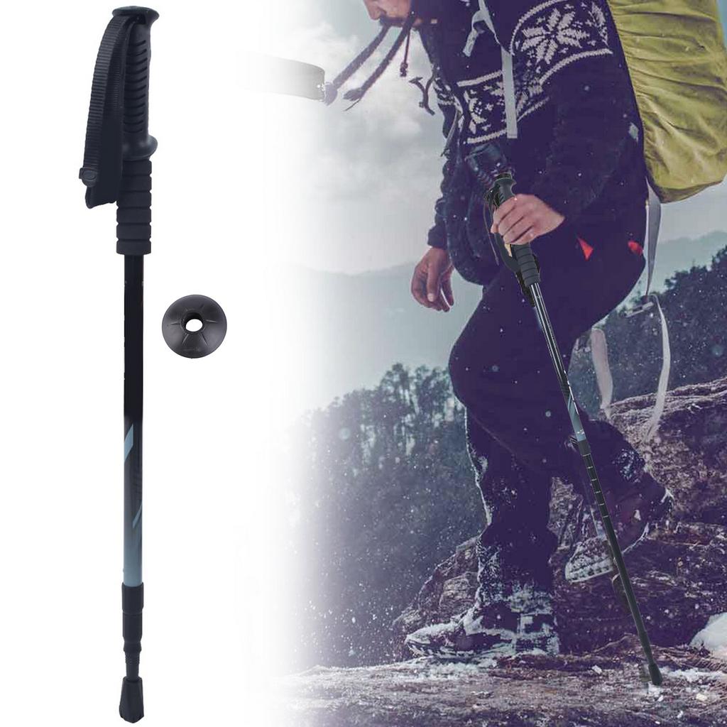 Three Sections Aluminium Alloy Damping Alpenstock Straight Handle Internal Lock Telescopic Trekking