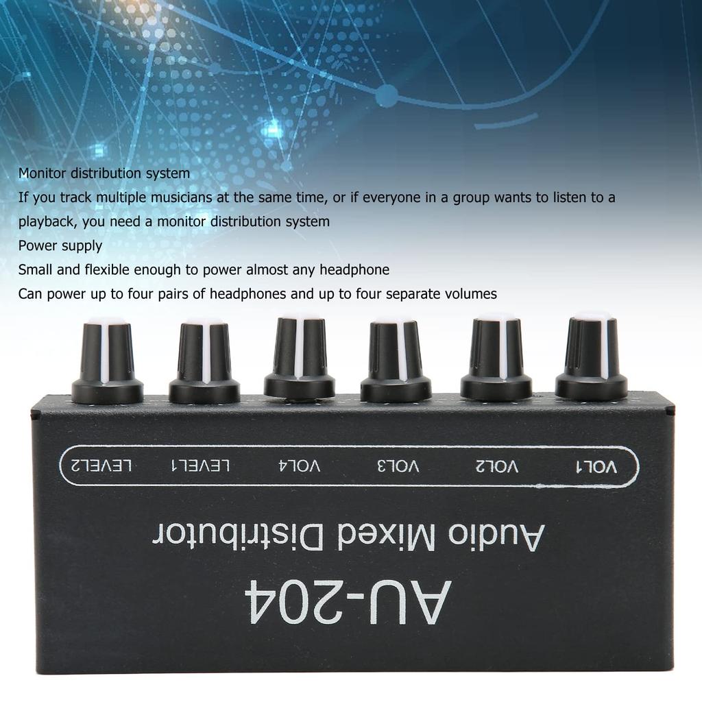 Portable Audio Mixer, Stereo Sound Signal Mixer, 2-in, 4-out, 3.5mm Interface, Stereo Headphone Amplifier Mixer for Studio and Stage Use