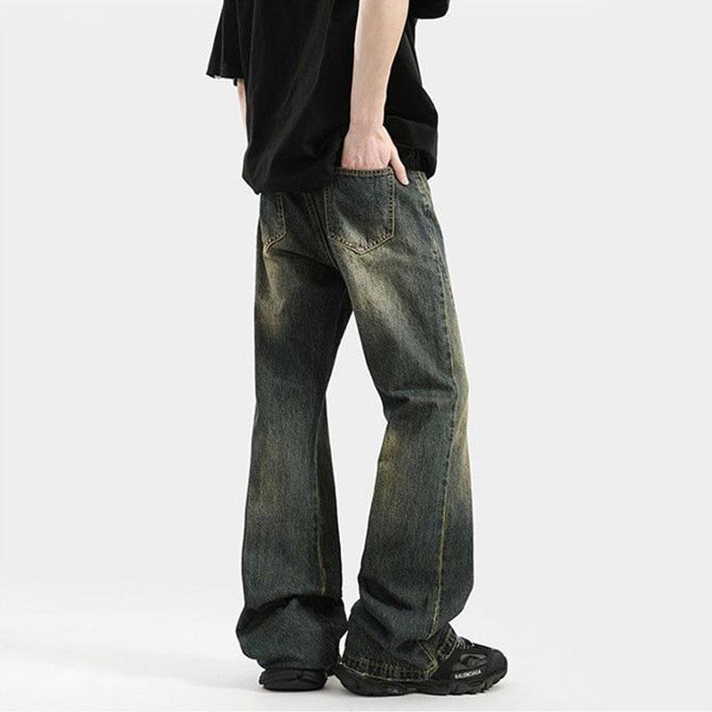 Men's Vintage Washed Wide Leg Jeans Distressed Loose Fit Denim Pants