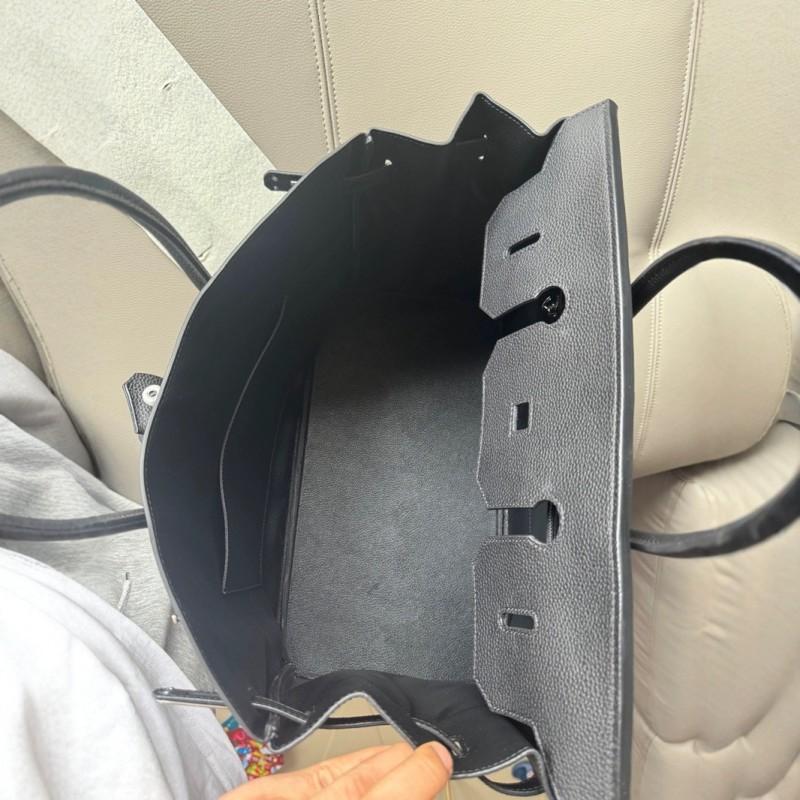 Eerste laag Togo Koeienhuid Grote Capaciteit Zwart Zilver 40 Platina Tas Echt Leer Lychee Patroon Kelly Dames Uitgaan Slot Handvat