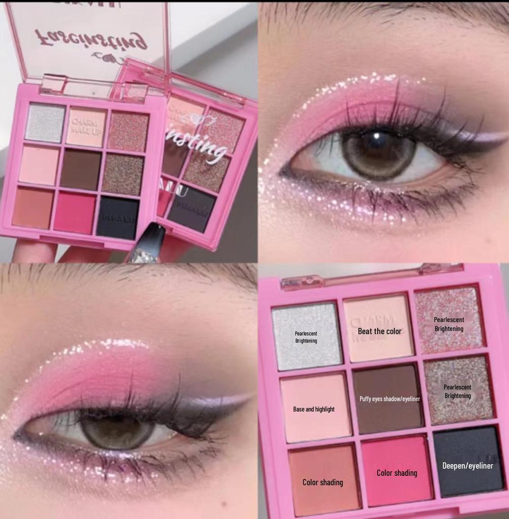 DIKALU 9-Color Earth Tone Eyeshadow Palette - Shimmer & Matte, Transparent Douyin Style.