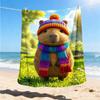 1pc Capybara Knit Hat Throw Blanket Polyester Fiber, Lightweight Flannel, Soft & Warm, All Season Use for Outdoor, Camping Digital Print