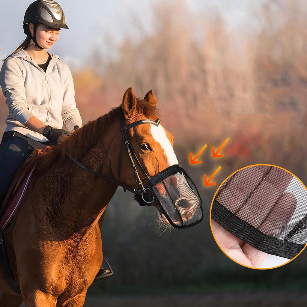 Horse Face Cover with Fine Mesh Screen Summer Stretch Protective Cover Protection Comfortable for Home Farm