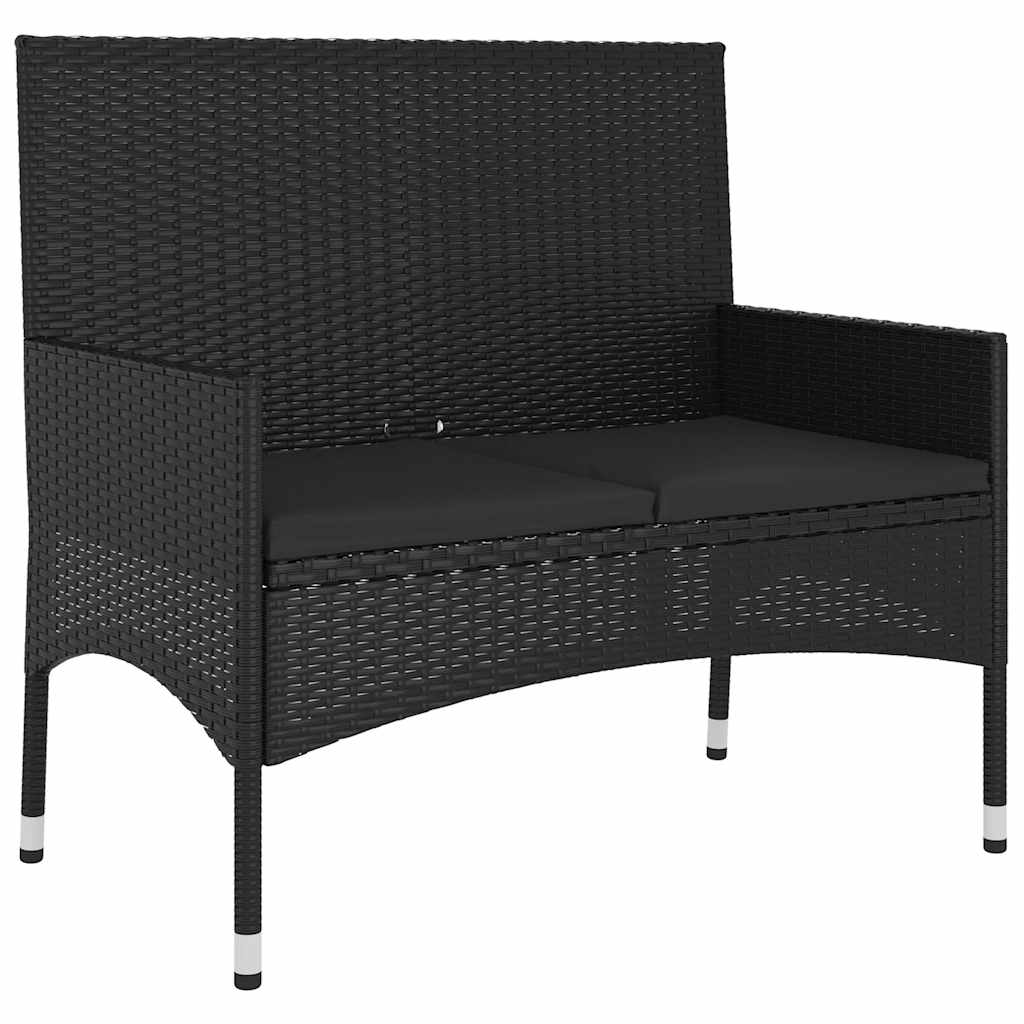 2 Seater Garden Bench with Cushions Black Poly Rattan