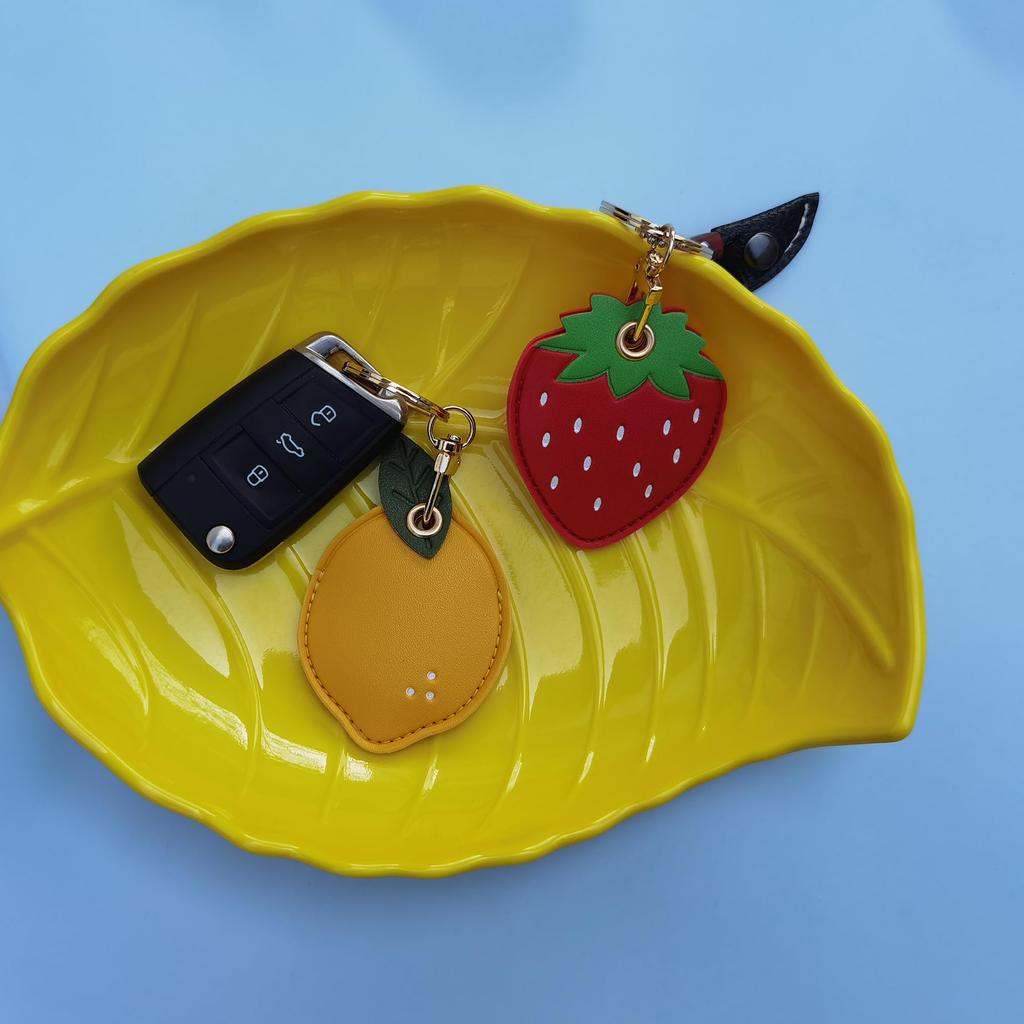 AirTag Case Keychain Key Ring Strawberry Lemon Cute Strawberry Fruit Fruit Leather Full Protection Shockproof Lightweight Thin [CATCH ON]