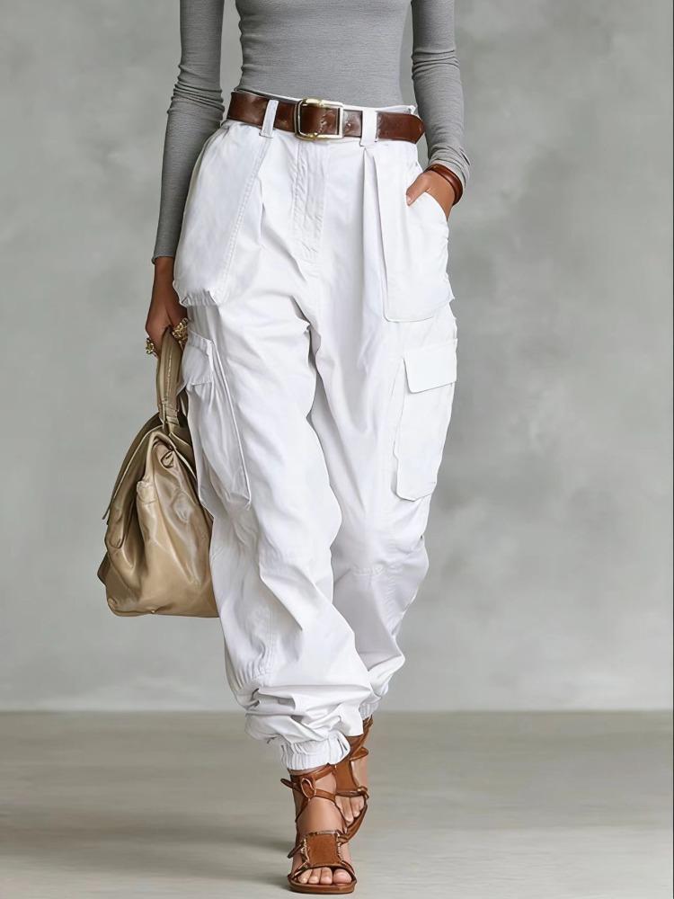 Beige Utility Wide Leg Pants