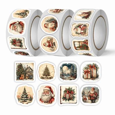 250Pcs 1.18x1.34inch Christmas Stickers Roll DlY Craft Merry Christmas Xmas Tree Seal Stickers Santa Claus Irregular Classic