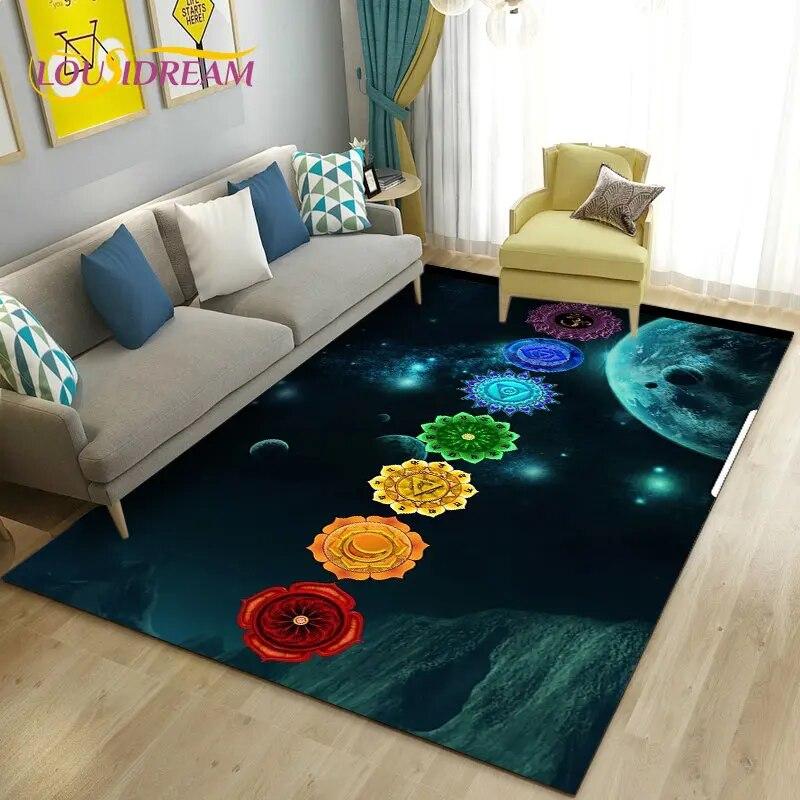 Rainbow 7 Chakra Mandala Bohemia Area Rug,Carpet Rug for Living Room Bedroom Sofa Doormat Decoration,Yoga Non-slip Floor Mat