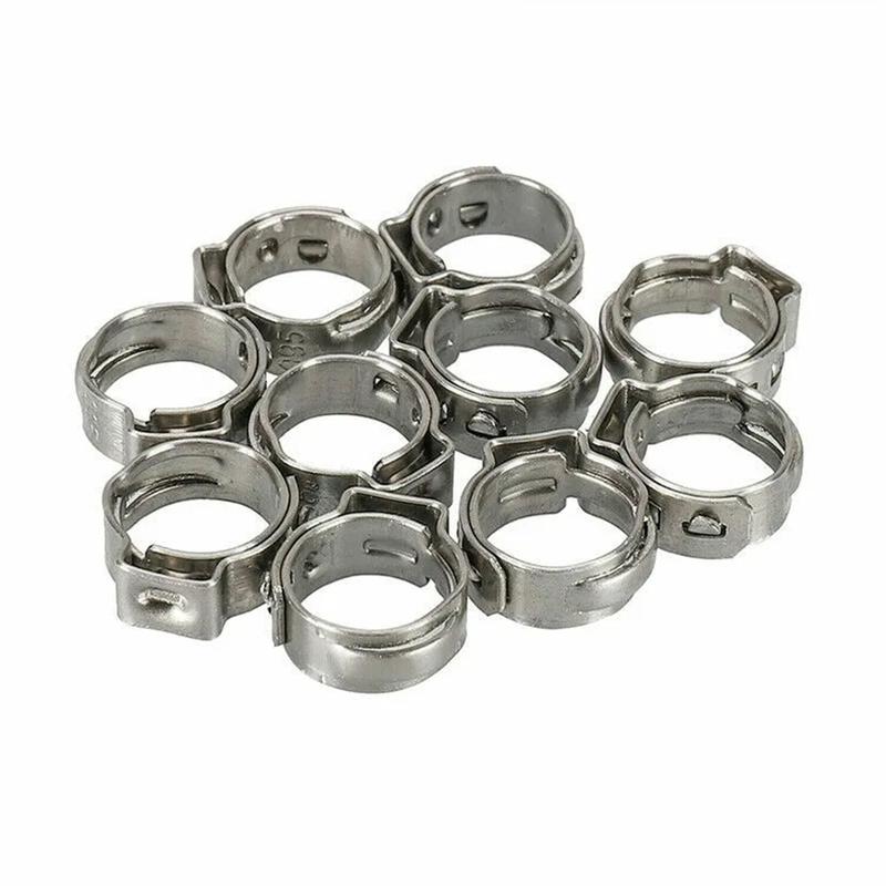 100pcs Single Ear Stepless Hose Clamps Assortment Rings Stainless Steel with Ear clamp plier for Auto/Home Appliance/Pipe