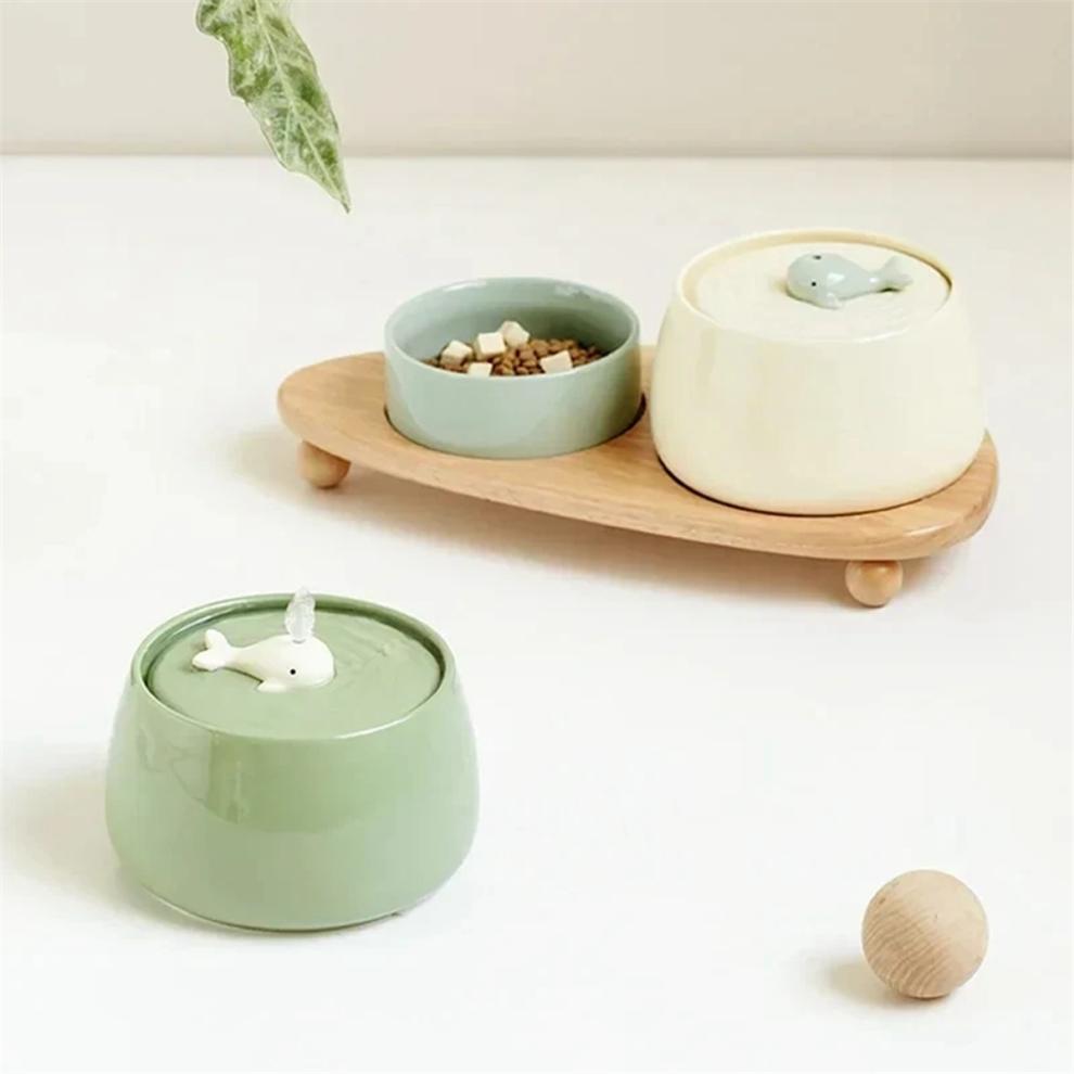 Ceramic Cat Drinking Fountain With USB Charging And Automatic Filtering