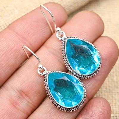 Fantastic Blue Topaz Gemstone Handmade 925 Solid Sterling Silver Pendant For Women