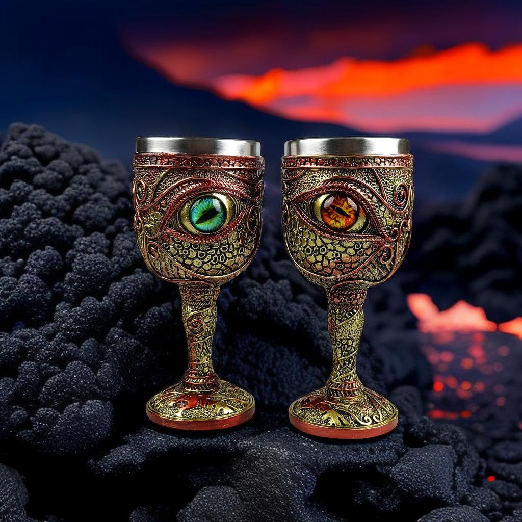 Gothic Goblet 3D Viking Stainless Steel Resin Skull Wine Goblet Terrifying Eyes Whiskey Cup Wine Glass for Halloween