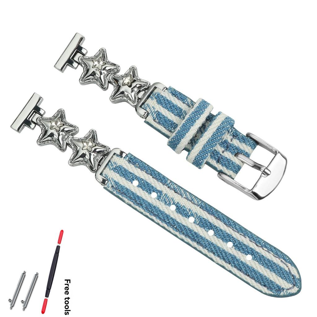14mm Lily2 Strap for Garmin Lily 2 Smartwatch Fashion Star Nylon Quick Release Watch Strap Women Watch Denim Canvas Wristband