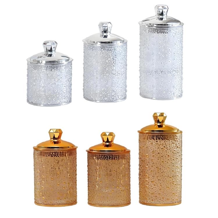 Trendy Gold Trimmed Storage Canisters Set Food Storage Container with Cover Household Jars for Kitchen Organization