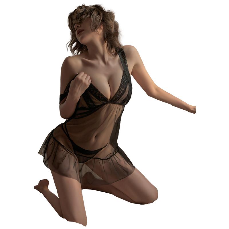 Seksowna koronkowa siatka uwodzenia przezroczysta piżama bez pleców