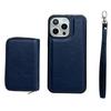 For iPhone 16 Pro Max Case Detachable Zipper Card Bag PU+TPU Kickstand Phone Case with Strap