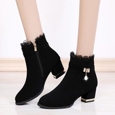 Stivaletti da Donna alla Caviglia Neri Foderati in Pile Eleganti con Tacco Medio Scarpe Corte da Donna Autunno Inverno Strass Goth Chic Stivaletti
