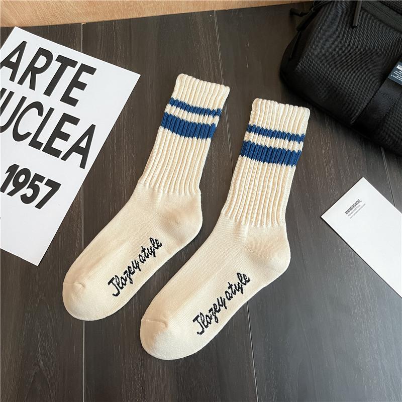 Fashion Unisex Striped Cotton Mid-calf Warm Socks Sweat-absorbent Anti-friction Sports Socks Men Basketball Socks Running Socks