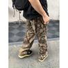 Unisex Retro Camouflage Distressed Work Pants - Straight Leg, Loose-Fit Outdoor Casual Wear